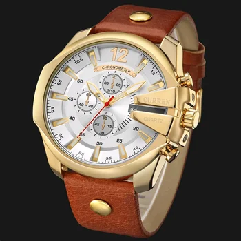 CURREN de Luxo Pulseira de Couro Genuíno Homens Relógio de Moda Quartzo Relógios de homens de Alta Qualidade Grande Mostrador do relógio de Pulso Para Homem Reloj Hombre