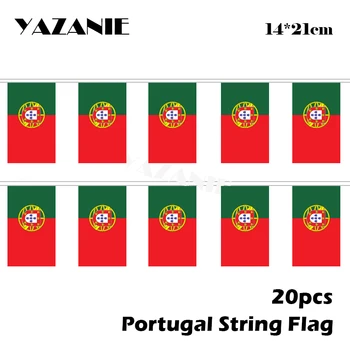 YAZANIE 14*21cm 20PCS Portugal Cadeia Bandeira Pequena português Poliéster Bandeiras Nacionais para Decorativos Personalizados Bandeiras e Banners
