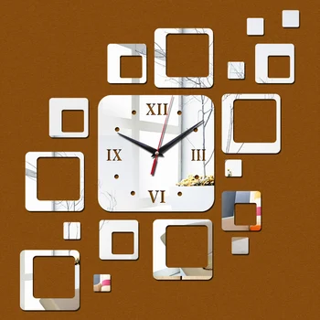 Nova moda diy geométrica de parede, relógios de espelho quadrado de acrílico forma de decoração adesivos de parede de quartzo relógio de parede de presentes de relógios