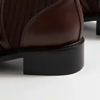 Krazing pote Chelsea boots de couro genuíno de tricô europeu de design de pés quadrados de espessura med calcanhar escorregar no madura meados de bezerro botas L29