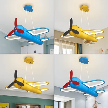 Moderno Cartoon Avião luminária LED Crianças do Bebê Quarto de Suspensão Luzes Pingente Controle Remoto Dimmable Illuminaire