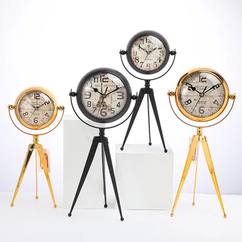 Retro tripé relógio de sala em ferro forjado criativo relógio criativo casa artesanato enfeites de pequeno relógio de mesa