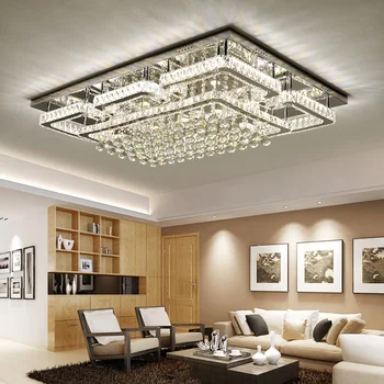 Modernas luzes de teto de cristal da sala de estar de luxo prata da luz de teto do quarto Lâmpadas do Teto do diodo jantar de cristal dispositivos Elétricos de cozinha