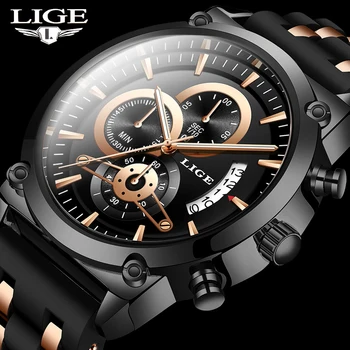LIGE Homens Relógios de Marca Top de Luxo Silicagel Impermeável do Esporte Relógio de Quartzo Moda masculina Data de Relógio Cronógrafo Relógio Masculino