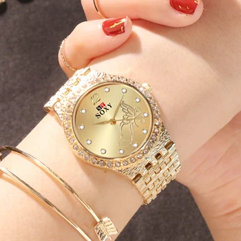 Relógio de Pulso das mulheres Casual Reloj de Ouro/Prata Mujer bayan kol saati Mulheres Cristal de Quartzo Relógio de Luxo Feminino Relógio Bracelete