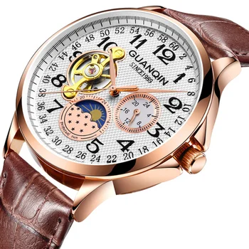 GUANQIN 2020 homens relógios de marca de topo negócios de luxo Automática do relógio Turbilhão impermeável relógio Mecânico relógio masculino