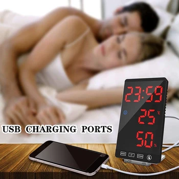 Relógio Despertador Digital,Display LED Grande Relógios Electrónicos com Temperatura Detectar Espelho Moderno Secretária Relógio de Parede