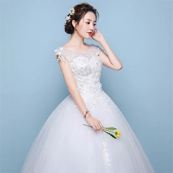 Vestidos de noiva É Yiiya AR710 Elegante, O decote do Vestido de Casamento para as Mulheres Plus Size Vestidos de Noiva Bordado Lace Vestido de Noiva