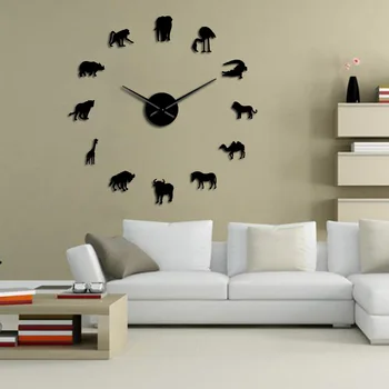 Animais africanos Silhueta Adesivos de Parede Africana DIY Arte de Parede Grande Relógio de Parede Safari Animais silvestres Gigante de Parede Decoração Relógio