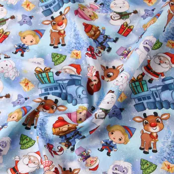 Desenhos animados de natal impresso tecido de algodão, tecido para crianças vestido de DIY patchwork artesanal têxtil pano boneca bolsa de costura material
