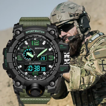 SANDA Militar do Exército Mens Watch 30m Impermeável do Esporte Relógio de Hora Dual Analógico Relógios Automáticos Masculino Choque Relógios Digitais Presentes
