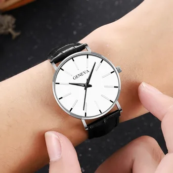 Genebra Homens Quentes da Venda do Relógio pulseira de Couro zegarek meski Simples de Moda Casual Relógios de Pulso de Quartzo Homens Relógio de Presente reloj hombre