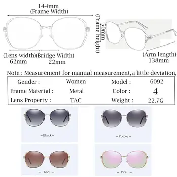 YUNSIYIXING Clássico Polarizada Mulheres de Óculos de sol da Moda Condução de Luxo da Marca de Óculos de Sol Borboleta Revestimento de Espelho Óculos 6092