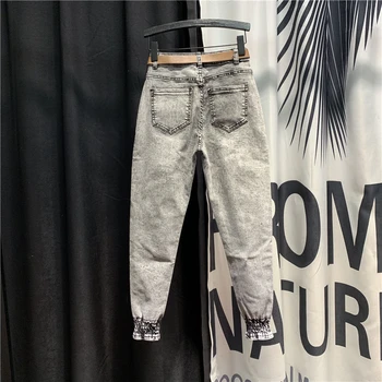 Moda Jeans Mulher 2020 Mola Solta Calças De Harém Novo Bolsos Feixe De Perna Skinny Jeans De Cintura Alta Jeans Alunos