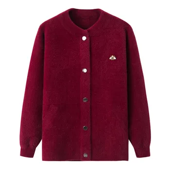 UHYTGF Vison suéter de cashmere casaco comprido casaco de lã mulheres primavera, outono camisola de casacos elegantes mom curto plus size top 715