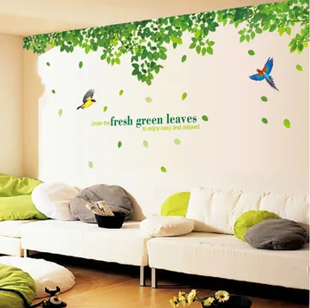 Aves ENORMES Árvore de Folhas Verdes Adesivo de Parede Removível Decalques de Vida de Crianças do Berçário Decoração Mural 233AB