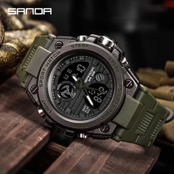Novo SANDA Homens Relógio Marca de Topo Luxo Militar Quartzo Relógio Homens à prova d'água Digital relógio Relógio relógio masculino 2019