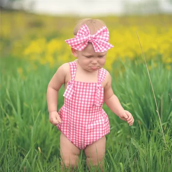 Novo Estilo de Moda Infantil de Recém-nascidos Roupas de Meninas sem Mangas Verificado Bodysuit Macacão de Roupas Roupas de Bebê de 0-24M