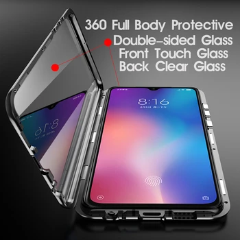 Dupla Face Magnética caixa de Metal Para Xiaomi Redmi Nota 9 9 8 8 7 9A 9C K20 10 9T CC9 POCO X3 NFC F2 Ultra Lite Pro Tampa de Vidro