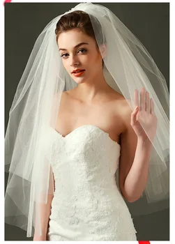 Véu de noiva, véus velo de noiva Em Ações de Curto, Uma Camada de cintura frisada Diamante appliqued branco ou marfim
