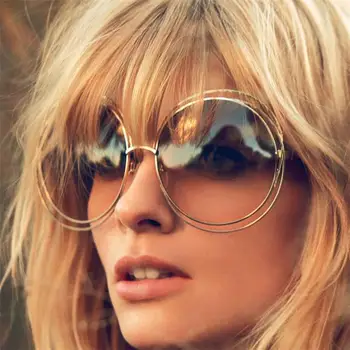 Rosa amarela, Óculos de sol das mulheres Oversize rodada Óculos de sol Retro Tons marca de luxo designer círculo de óculos óculos de oculos feminino
