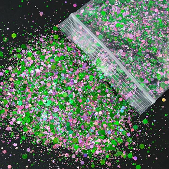 50g/Saco Holográfico Nail Art com Glitter Misto Hexágono Brilhante Lantejoulas Sereia Decorações Coloridas Unhas Grossas Laser Flocos Ta#024