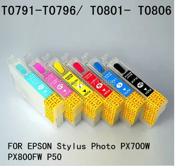 6 cores 79 T0791 - T0796/ T0801-T0806 cartucho de tinta Recarregável para EPSON stylus Photo PX700W PX800FW P50 impressora Auto reset chip