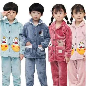 2020 Inverno Crianças De Lã Pijama Meninas Loungewear Coral Do Fleece Crianças Pijamas Menino Longa Top+ Calça Engrossar Quente Pijamas De Flanela