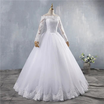 ZJ9151 Vestido de Noiva Fora Do Ombro Appliqued Vestidos de Noiva Uma Linha Elegante do Laço de Casamento Vestidos de Noiva 2019 2020