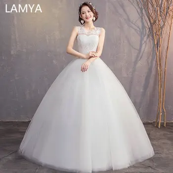 LAMYA Simples Personalizado Vestidos de Casamento do Laço Vestido de baile Vestidos De Noiva Vestidos de Noiva Mulheres Qua Vestido sem Mangas Natural
