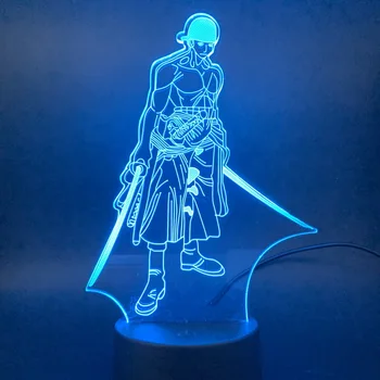 Uma Peça Roronoa Zoro Figura Luz 3d Anime One Piece 3d a Luz da Noite para Meninos Adultos Mudança de Cor Lâmpada Decorativa para o Natal em Casa