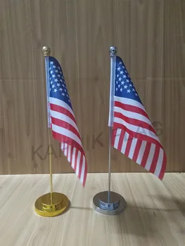 KAFNIK,Americano/EUA Escritório mesa escrivaninha bandeira de ouro ou de prata, de metal mastro da base de dados de 14*21cm país de bandeira frete grátis