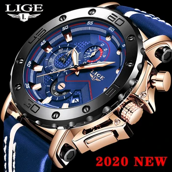 2020 Casuais Relógios LIGE as melhores marcas de Moda Azul Homens relógio de Pulso de Luxo Cronógrafo de Negócios Luminosa Data de Quartzo Relógios Masculino