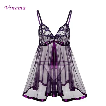 XXL 3XL 4XL 5XL 6XL Plus Size Women Embroidery Bra Big Bow Erotic Underwear Hot Sexy Lingerie Babydolls Transparent Purple Dress