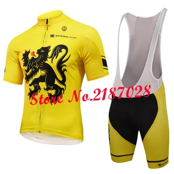NOVOS Homens Bélgica Flandres equipe amarela bicicleta Ciclismo jersey desgaste de Ciclismo roupas maillot ropa ciclismo gel
