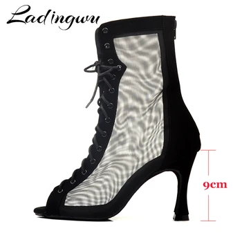 Ladingwu de Dança Sapatos Preto Mancha Estilo Clássico, as Mulheres latino-Dança Sapatos de Metal salto de 8,5 cm de Dança de Salão Sapatos de Paty Salsa Sapatos