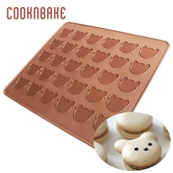 COOKNBAKE Macarons Tapete de Silicone Forno Pad Desenho de Urso Bolo Assar Bakeware Ferramentas de Biscoito Macaroon Tapetes de Bolo Ferramenta de 29*26cm 30 buraco
