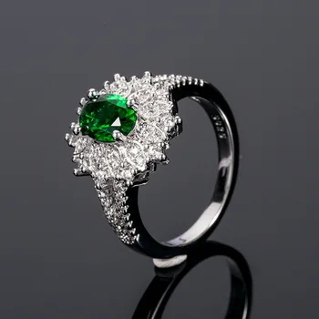 2021 de luxo da cor verde, Flores de prata 925 esterlina, anel de noivado para as mulheres, presente de aniversário jóias bague femme R5723