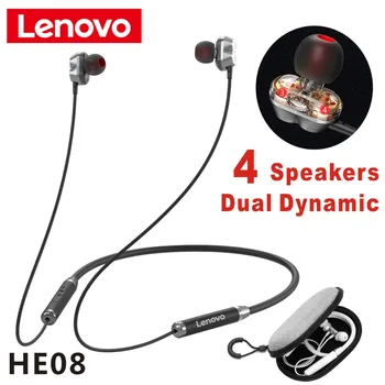 Original Lenovo Fone de ouvido Decote sem Fio Bluetooth Fones de ouvido TWS 5.0 Dupla Dinâmica Nova Atualização 4 alto-Falantes hi-fi Estéreo de Fones de ouvido