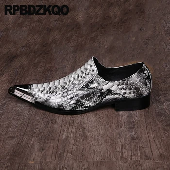 46 Plus Size De Jacaré Branco De Couro De Python Homens Sapatos Com Metal Dicas De Festa De Pele De Cobra Apontou Toe De Pele De Cobra Crocodilo