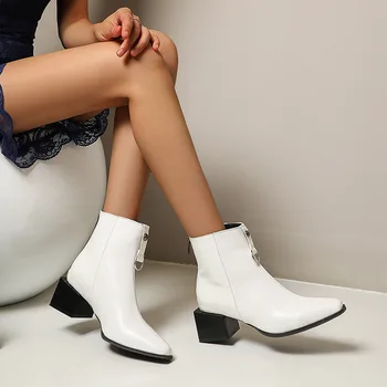 2020 Outono Inverno Cobra Impressão Salto Alto Botas de Volta Zipper Ankle Boots de Moda feminina de Sapatos de Tamanho 34-43 Zapatos de mujer C10307