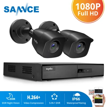 SANNCE 4CH DVR CCTV Sistema de 2PCS/4PCS de 2MP IR ao ar livre Câmeras de Segurança 1080P TVI CCTV DVR 1280TVL Kit de Vigilância
