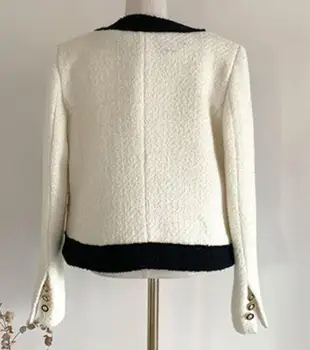 Outono inverno temperamento elegante tweed curta jaqueta mulheres o decote pequeno fragrância contraste de cores top coat