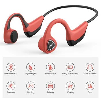 NOVO S2 Osso Condução de Fone de ouvido sem Fio Bluetooth 5.0 Exterior à prova de Suor Fone de ouvido Estéreo Esporte com Microfone de mãos-livres Fones de ouvido