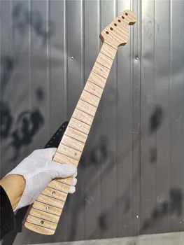 140#Tiger Flame Maple braço da Guitarra 21 Trastes de 25,5 polegadas Amarelo Escuro Verniz Prateado Feito de Maple Braço Ponto Embutimento de DIY