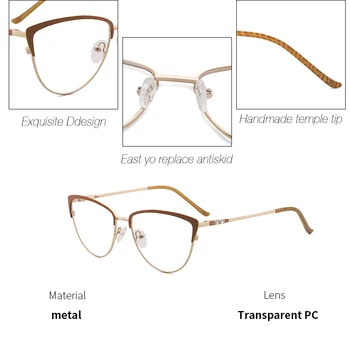 Metal Mulheres de Óculos de grau Armação Senhora Elegante Novo design de Óculos com Armação de Limpar lente de Óculos Marrom Óculos