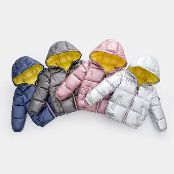 Meninos casaco de inverno 2-7 anos de idade do bebê roupas de meninas Grossa impermeável crianças Chapeamento espaço de prata com Capuz algodão casaco de 4 cores