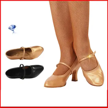 Dança de salão Sapatos de Couro Genuíno Senhoras Aeróbica Sapatos de Desporto Adulto Marrom de Alta Qualidade para as Mulheres Modernas de Dança Sapatilha BD 125