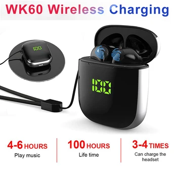 Original WK60 TWS Fone de ouvido Bluetooth Janelas de Pop-up sem Fio Fone de ouvido Sport 5D Fones de ouvido Estéreo Display de LED com Caixa-carregador