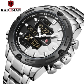 K9070 de alto Luxo da Marca Kademan Homens do Esporte Relógio de Aço Cheia de LED Duplo Visor de Futebol de Design de Moda Quartzo Impermeável Nova Chegada